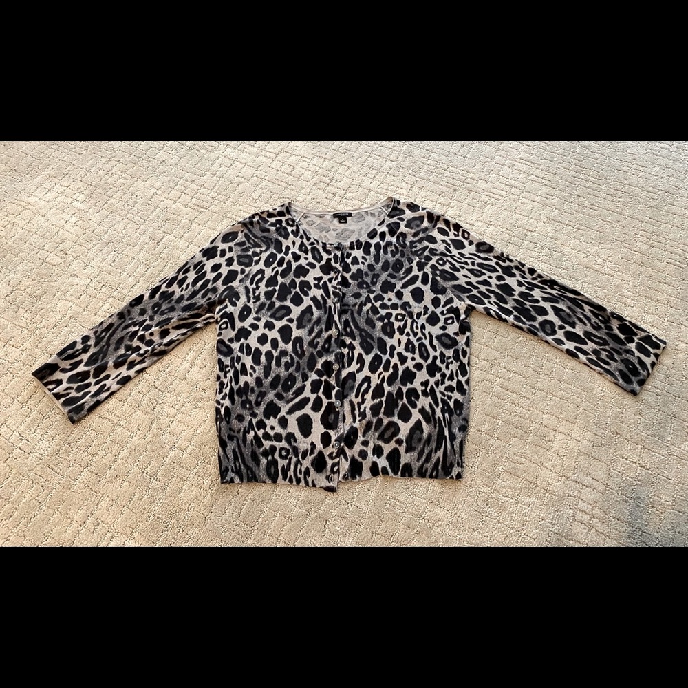 Ann Taylor Animal Print Cardigan Large L